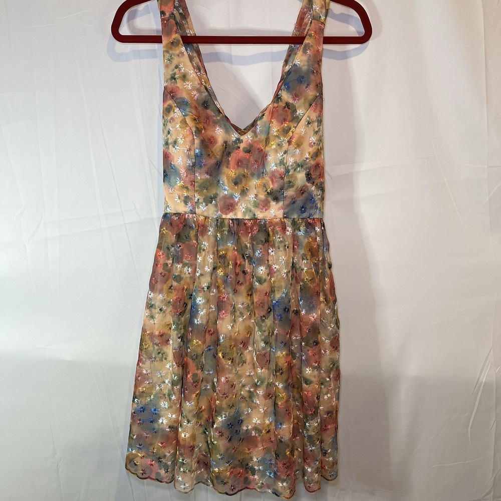 Minuet Women's Dress Small Short Sleeveless Floral Fit & Flare Pockets Romantic